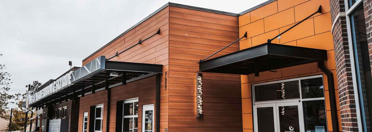 commercial project with metal canopies